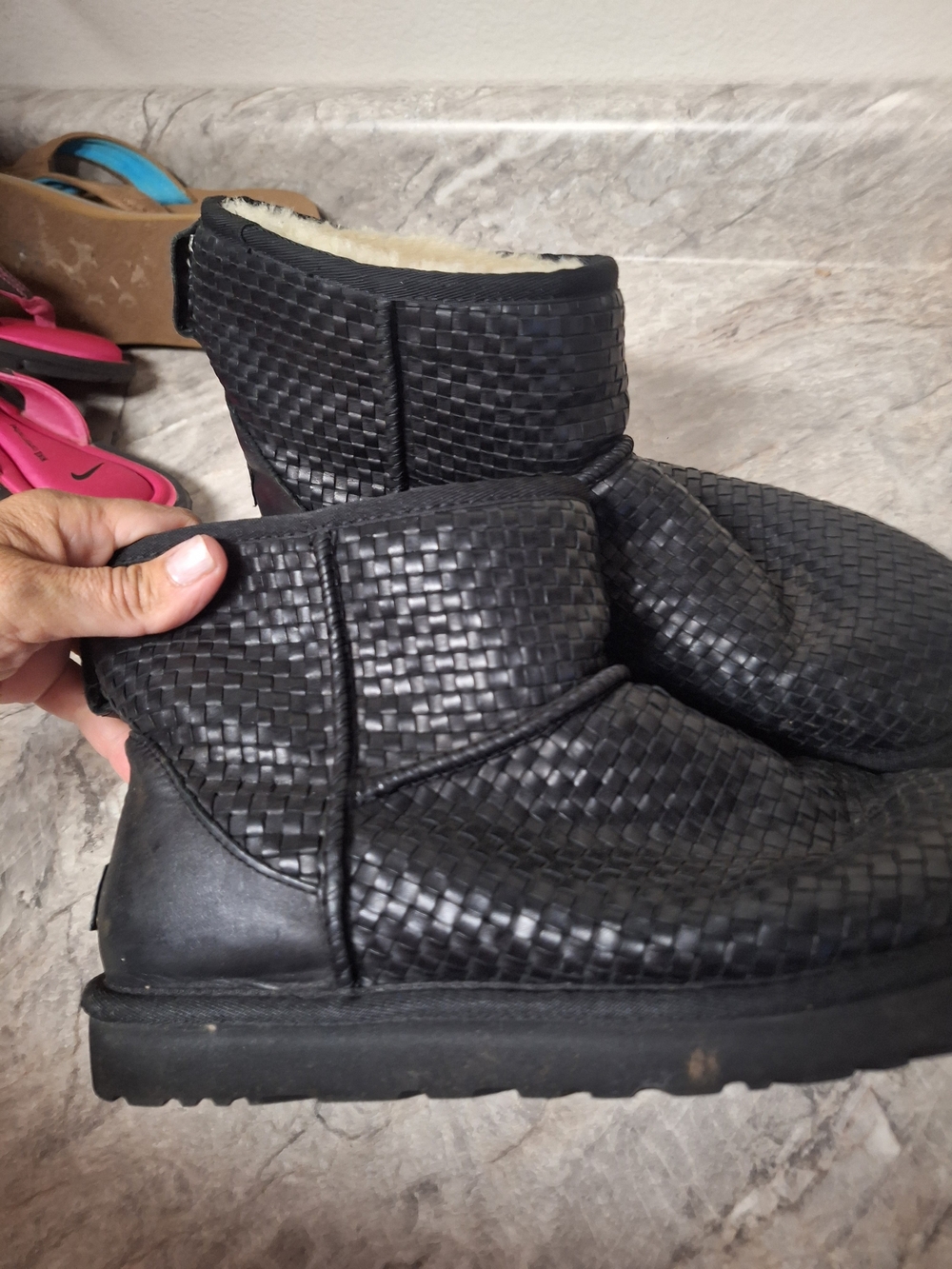 UGG Black Woven Short Winter Boots - Shearling Lined